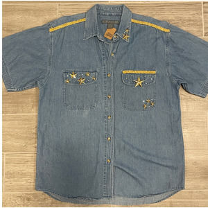Vintage 90s Denim Button Up with Gold Details